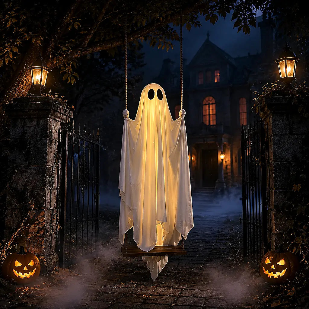 PhantomSwing 5FT Hanging Ghost – Remote-Control LED Halloween Decor