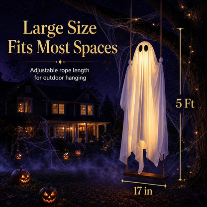 PhantomSwing 5FT Hanging Ghost – Remote-Control LED Halloween Decor