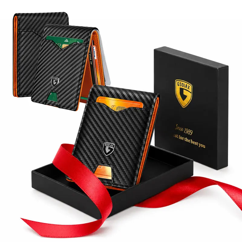 VaultSlim RFID Leather Wallet – Bifold Card Holder with Carbon Fiber Money Clip
