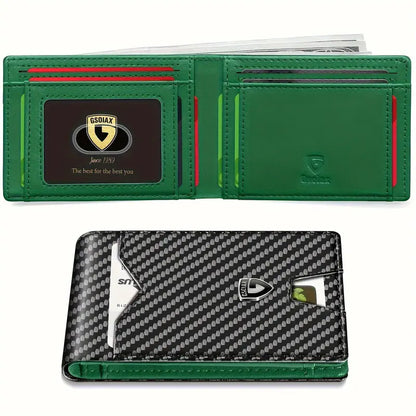 VaultSlim RFID Leather Wallet – Bifold Card Holder with Carbon Fiber Money Clip