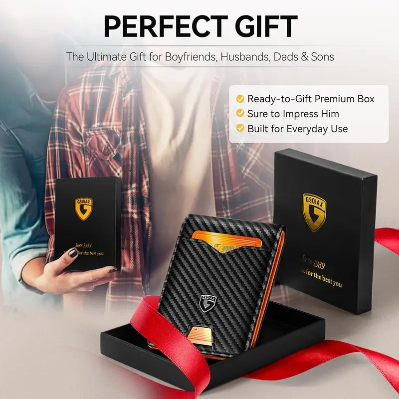 VaultSlim RFID Leather Wallet – Bifold Card Holder with Carbon Fiber Money Clip