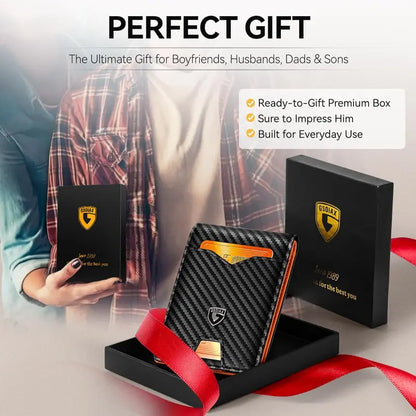VaultSlim RFID Leather Wallet – Bifold Card Holder with Carbon Fiber Money Clip