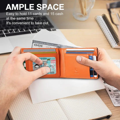 VaultSlim RFID Leather Wallet – Bifold Card Holder with Carbon Fiber Money Clip