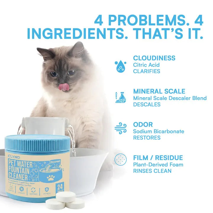PureFlow Pet Fountain Cleaning Tablets – 24 Pack, Unscented & Pet-Safe