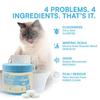 PureFlow Pet Fountain Cleaning Tablets – 24 Pack, Unscented & Pet-Safe