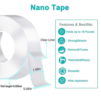NanoGrip Pro Double-Sided Tape – 10.5FT Extra-Thick Transparent Reusable Mounting Tape