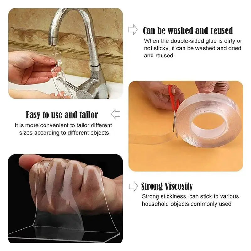 NanoGrip Pro Double-Sided Tape – 10.5FT Extra-Thick Transparent Reusable Mounting Tape