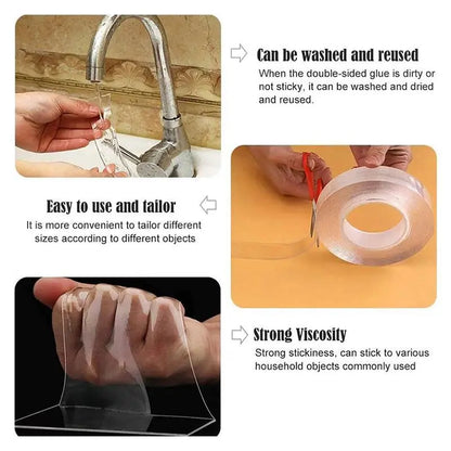 NanoGrip Pro Double-Sided Tape – 10.5FT Extra-Thick Transparent Reusable Mounting Tape