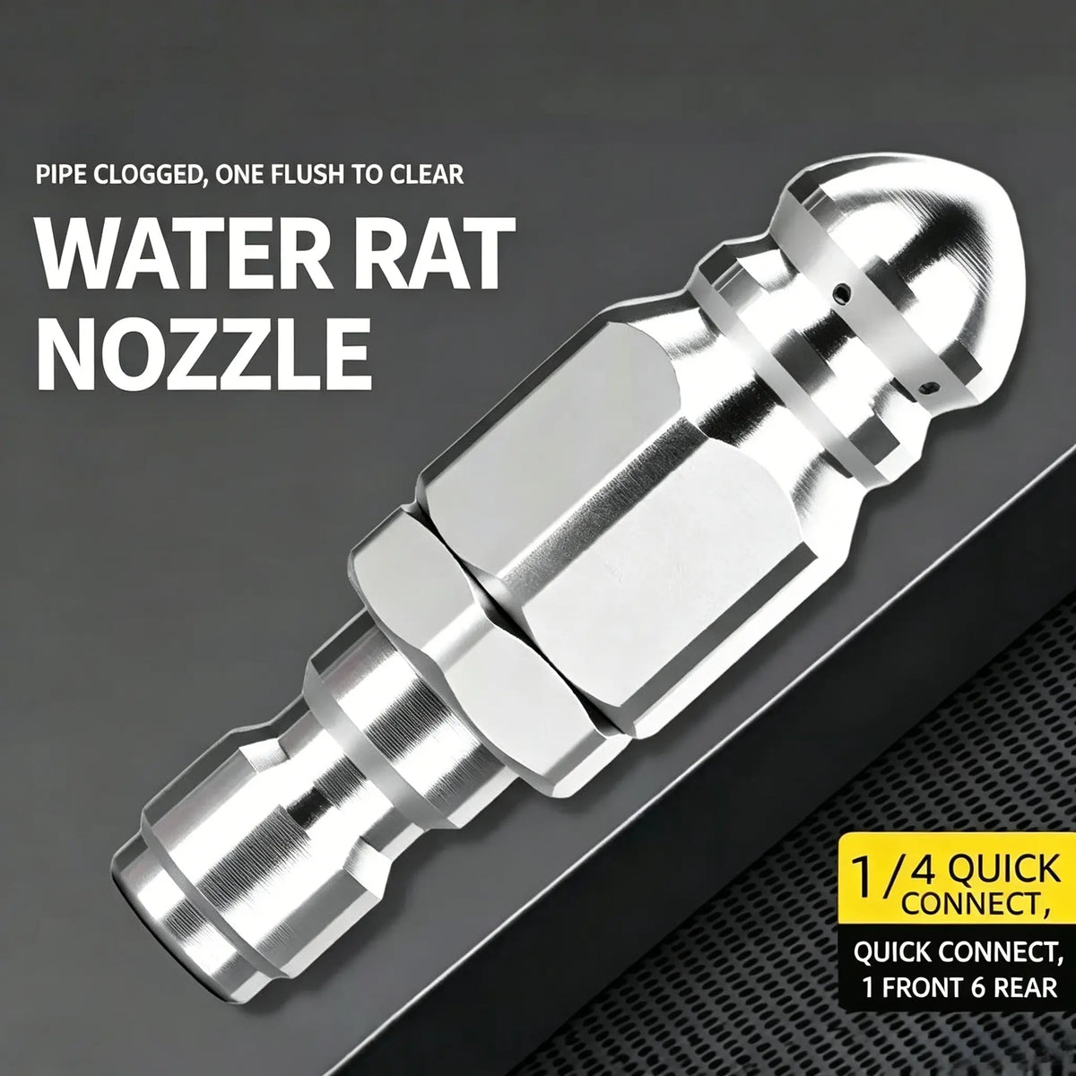 Sewer Jetter Nozzle / 5000 PSI / Stainless Steel / 1/4" Quick Connect