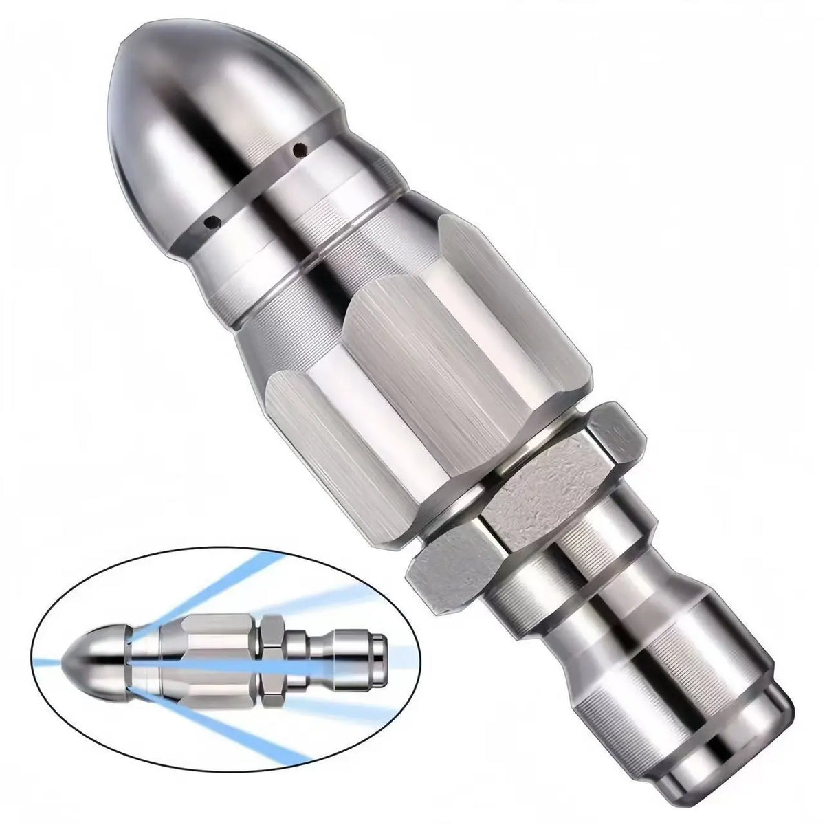 Sewer Jetter Nozzle / 5000 PSI / Stainless Steel / 1/4" Quick Connect
