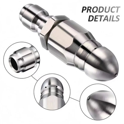 Sewer Jetter Nozzle / 5000 PSI / Stainless Steel / 1/4" Quick Connect