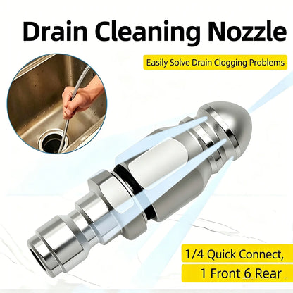 Sewer Jetter Nozzle / 5000 PSI / Stainless Steel / 1/4" Quick Connect