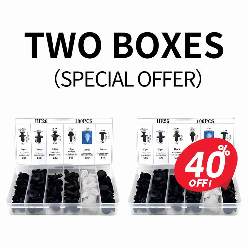 AutoClip Pro 100-Piece Fastener Set – 6-Type Universal Fender & Mudguard Retainer Kit