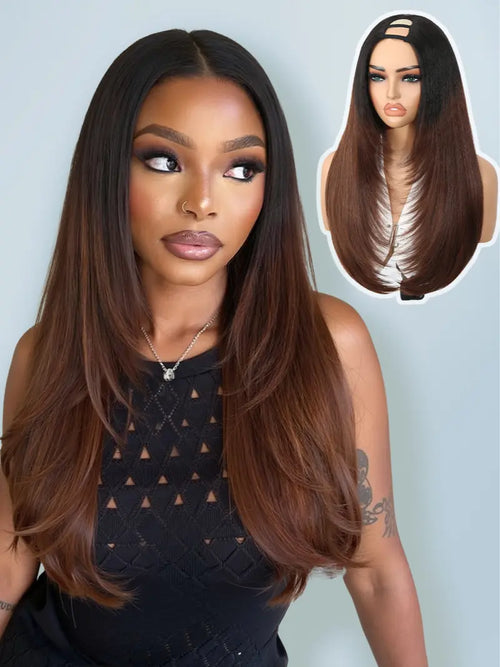 SilkBlend Yaki Straight U-Part Wig – Layered Glueless Natural-Look Half Wig