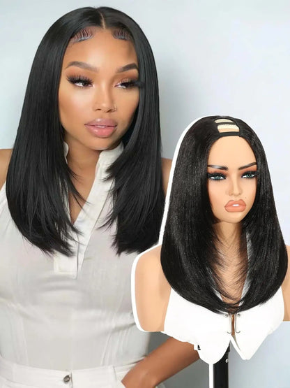 SilkBlend Yaki Straight U-Part Wig – Layered Glueless Natural-Look Half Wig