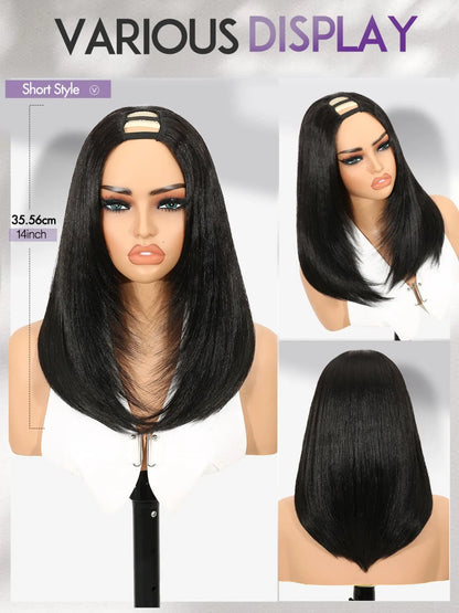 SilkBlend Yaki Straight U-Part Wig – Layered Glueless Natural-Look Half Wig