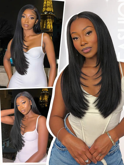 SilkBlend Yaki Straight U-Part Wig – Layered Glueless Natural-Look Half Wig