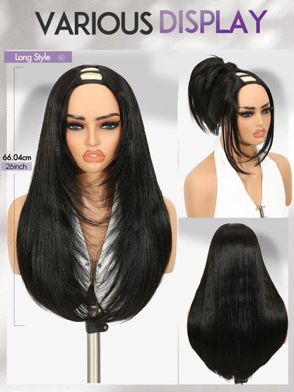 SilkBlend Yaki Straight U-Part Wig – Layered Glueless Natural-Look Half Wig