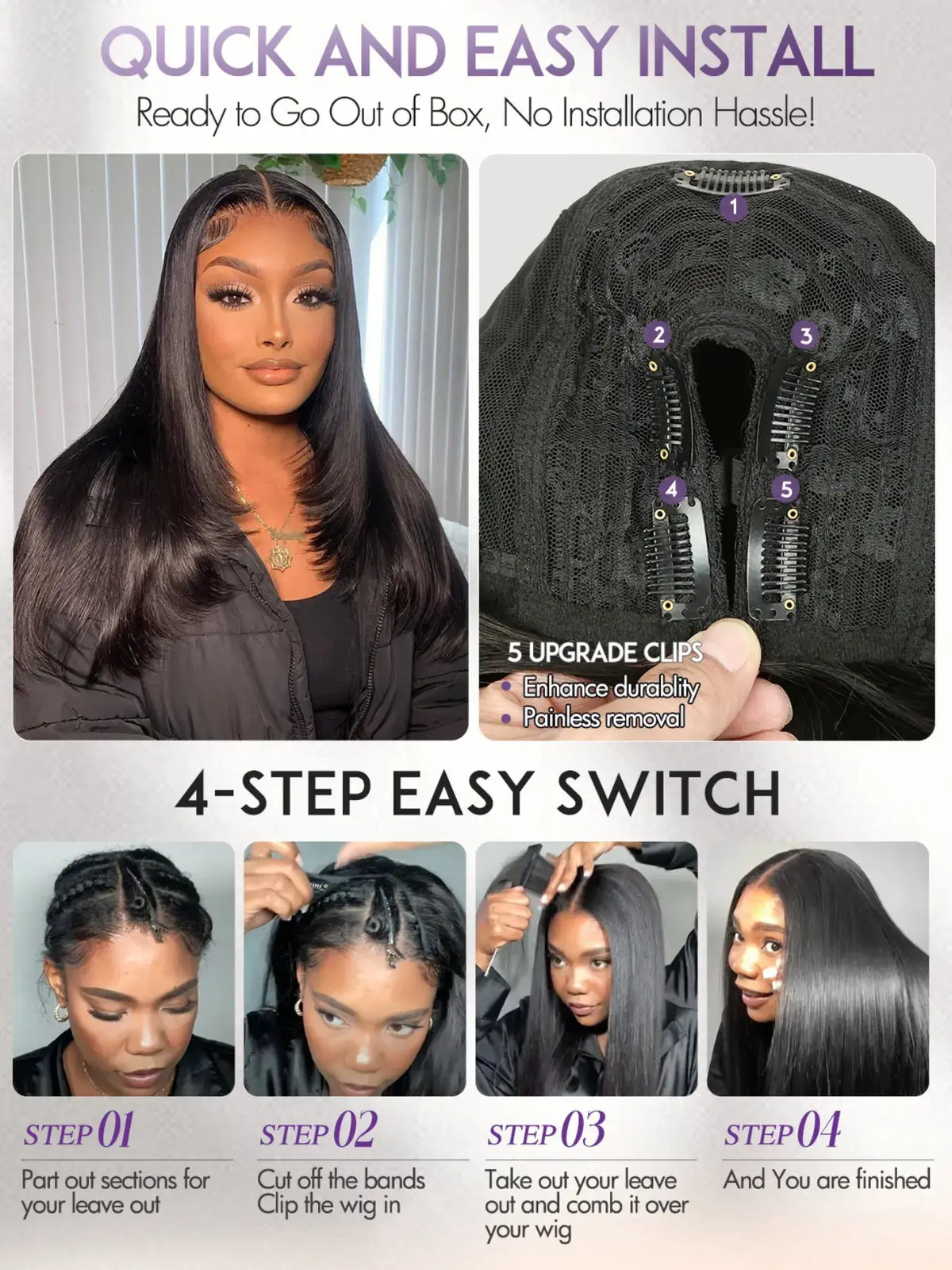 SilkBlend Yaki Straight U-Part Wig – Layered Glueless Natural-Look Half Wig