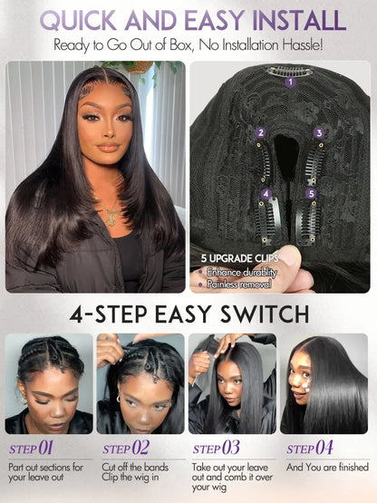 SilkBlend Yaki Straight U-Part Wig – Layered Glueless Natural-Look Half Wig