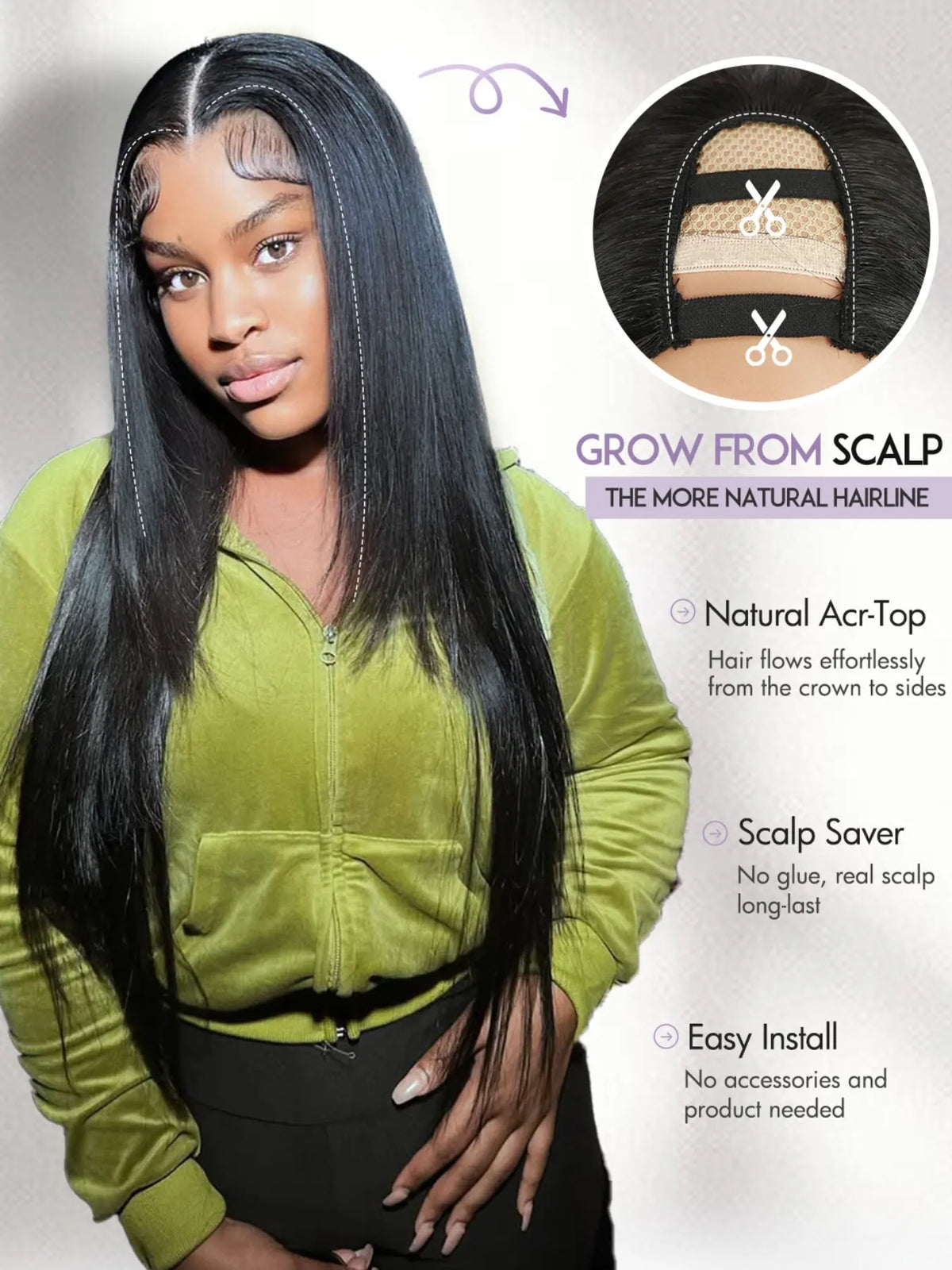 SilkBlend Yaki Straight U-Part Wig – Layered Glueless Natural-Look Half Wig