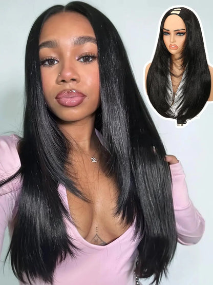 SilkBlend Yaki Straight U-Part Wig – Layered Glueless Natural-Look Half Wig