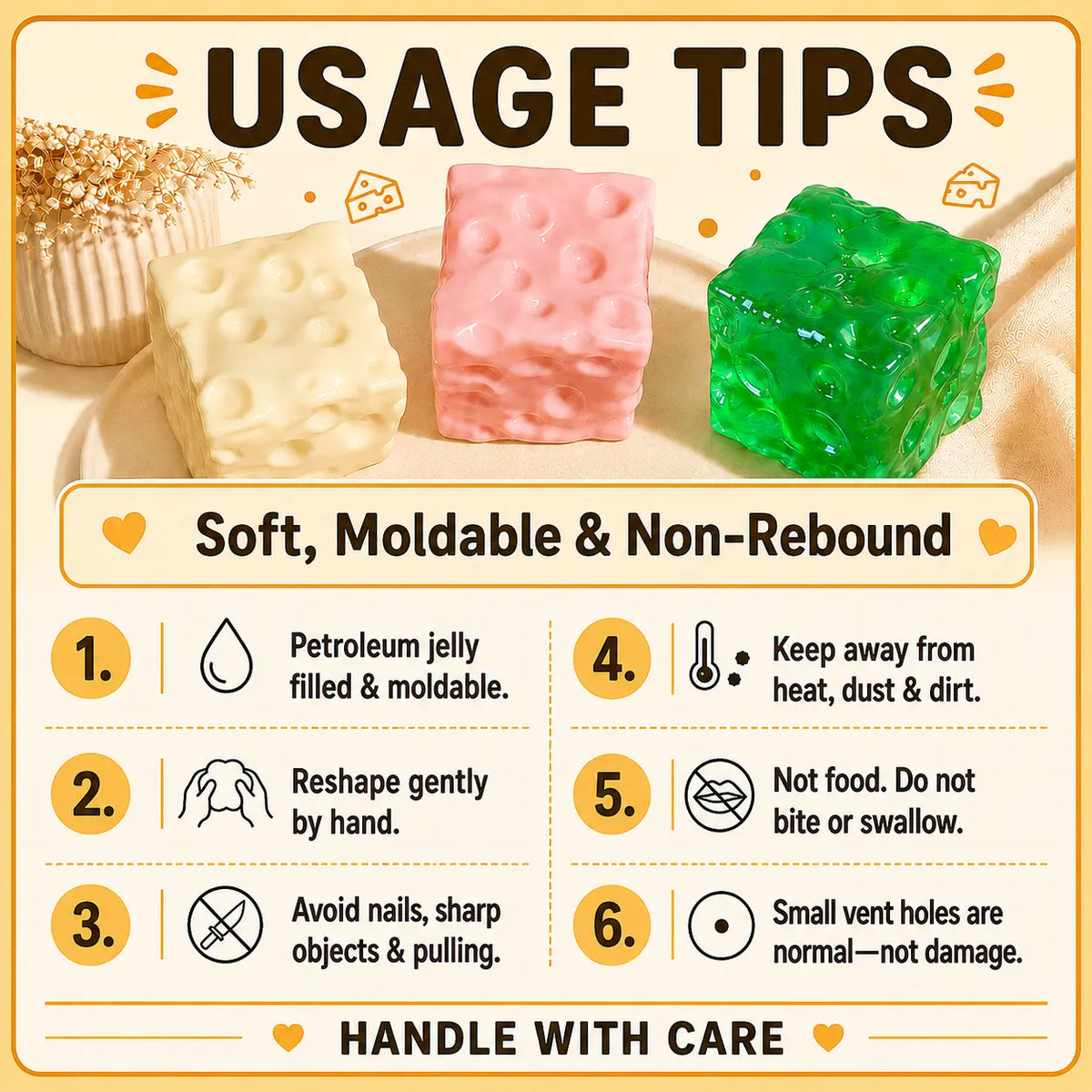 CheesePop Squishy Cube – Soft ASMR Sensory Stress Relief Toy