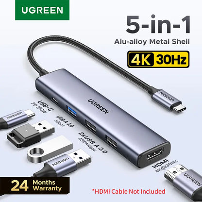 PortMate 5-in-1 USB-C Hub – 4K Display & 100W Fast Charging Adapter