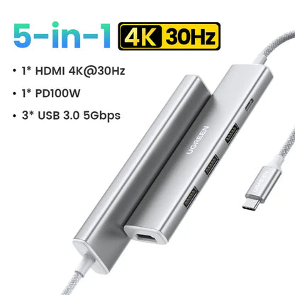 PortMate 5-in-1 USB-C Hub – 4K Display & 100W Fast Charging Adapter