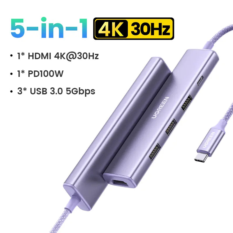 PortMate 5-in-1 USB-C Hub – 4K Display & 100W Fast Charging Adapter