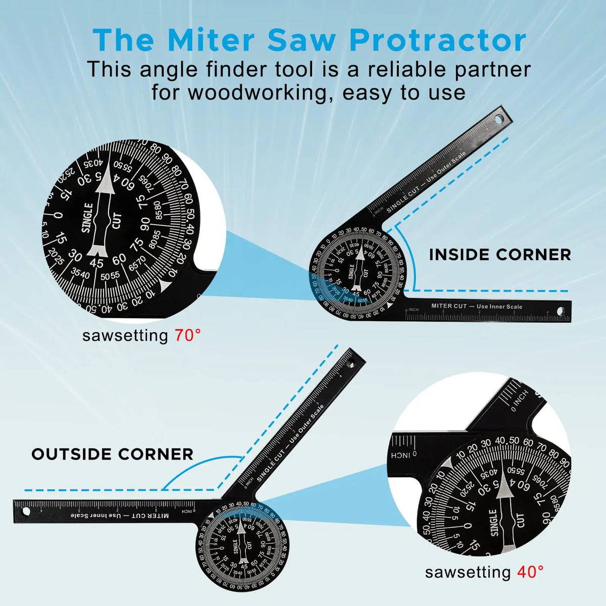 AnglePro 7-Inch Aluminum Miter Saw Protractor – Precision Angle Finder