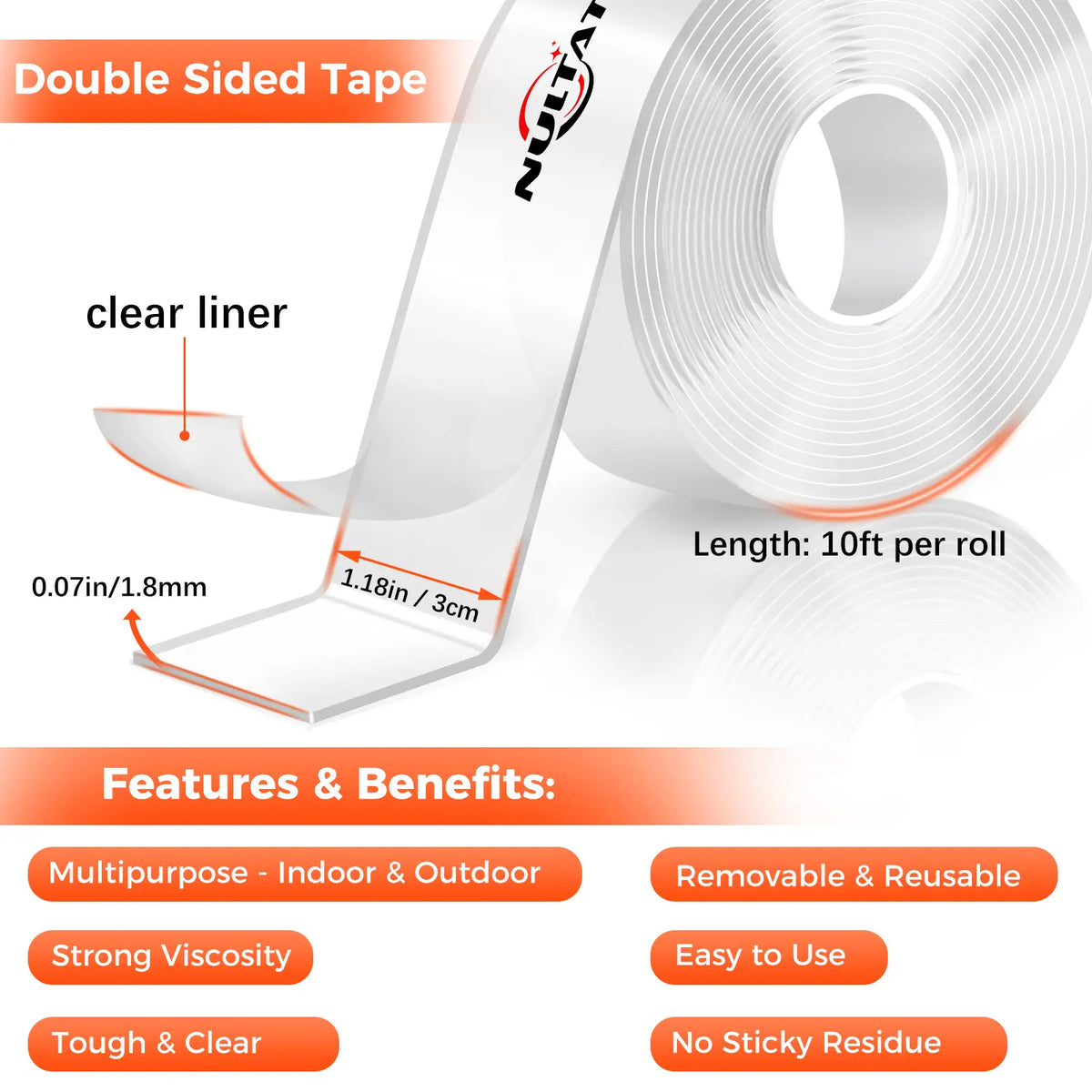 ClearBond Double-Sided Gel Tape – 10FT Removable High-Strength Adhesive