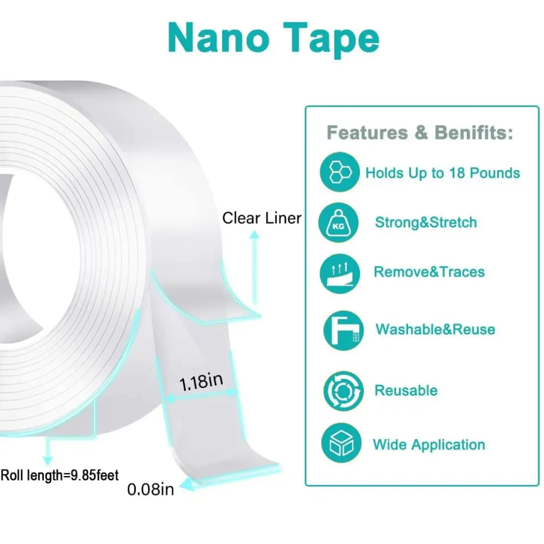 NanoGrip Reusable Double-Sided Tape – 10.5FT Transparent Traceless Adhesive