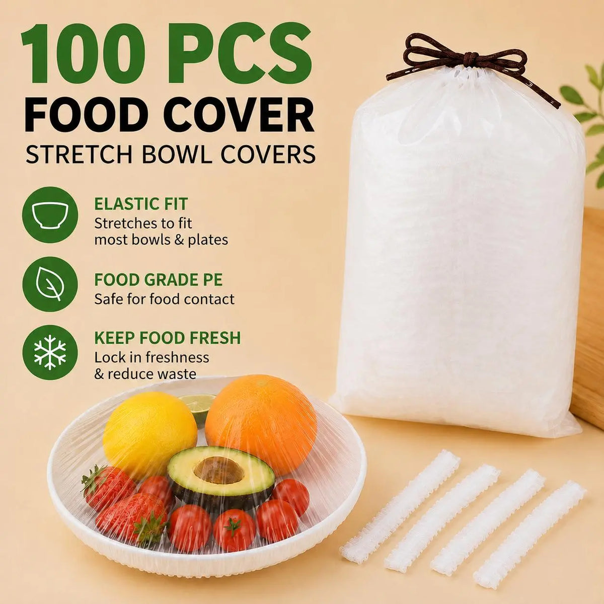 FreshCap 100-Pack Stretch Food Covers – Elastic Bowl & Plate Storage Lids