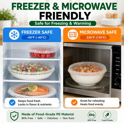 FreshCap 100-Pack Stretch Food Covers – Elastic Bowl & Plate Storage Lids