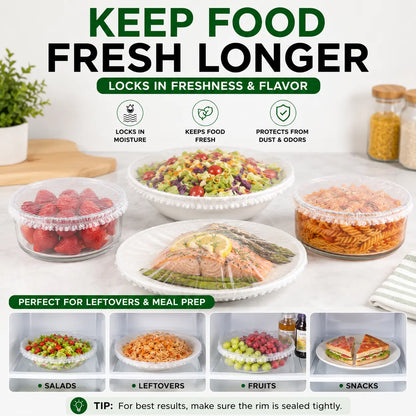 FreshCap 100-Pack Stretch Food Covers – Elastic Bowl & Plate Storage Lids