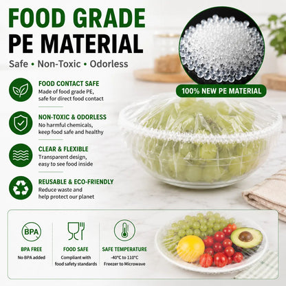 SealEase 100-Pack Elastic Food Covers – Disposable Stretch Lids for Bowls & Containers