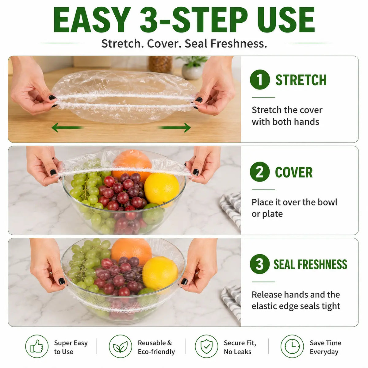 SealEase 100-Pack Elastic Food Covers – Disposable Stretch Lids for Bowls & Containers