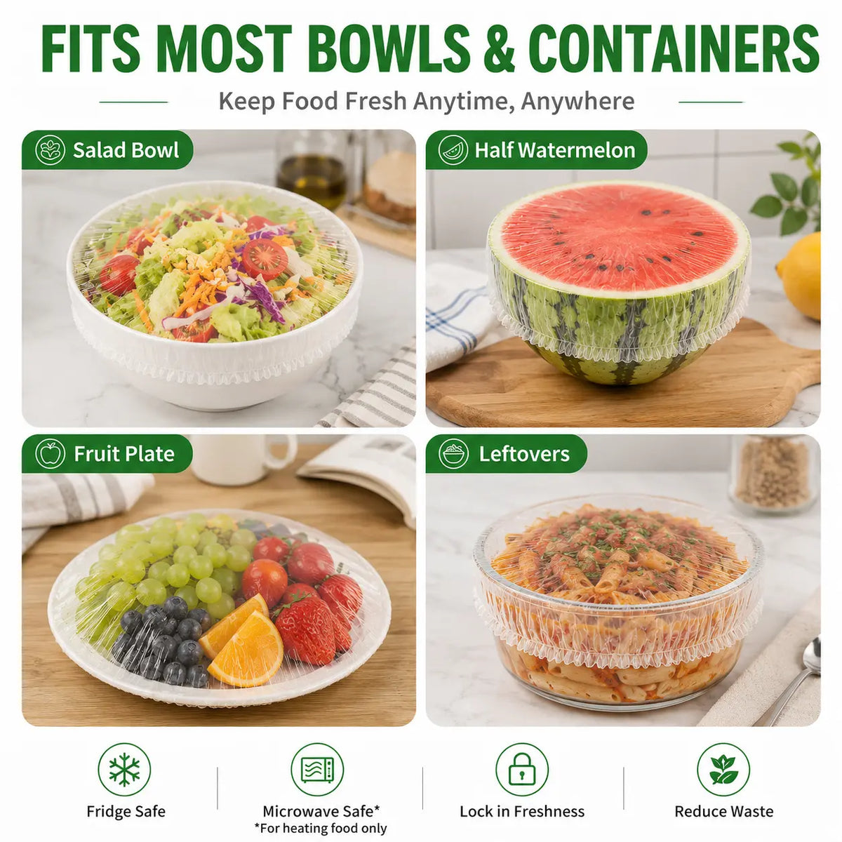 SealEase 100-Pack Elastic Food Covers – Disposable Stretch Lids for Bowls & Containers