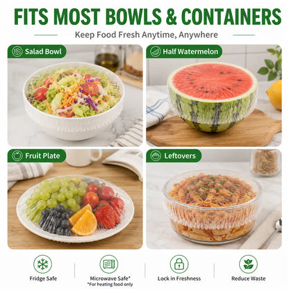 SealEase 100-Pack Elastic Food Covers – Disposable Stretch Lids for Bowls & Containers