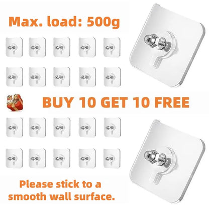 ClearHook 20-Pack Self-Adhesive Wall Hooks – Acrylic Organizer for Photos, Keys & Jewelry