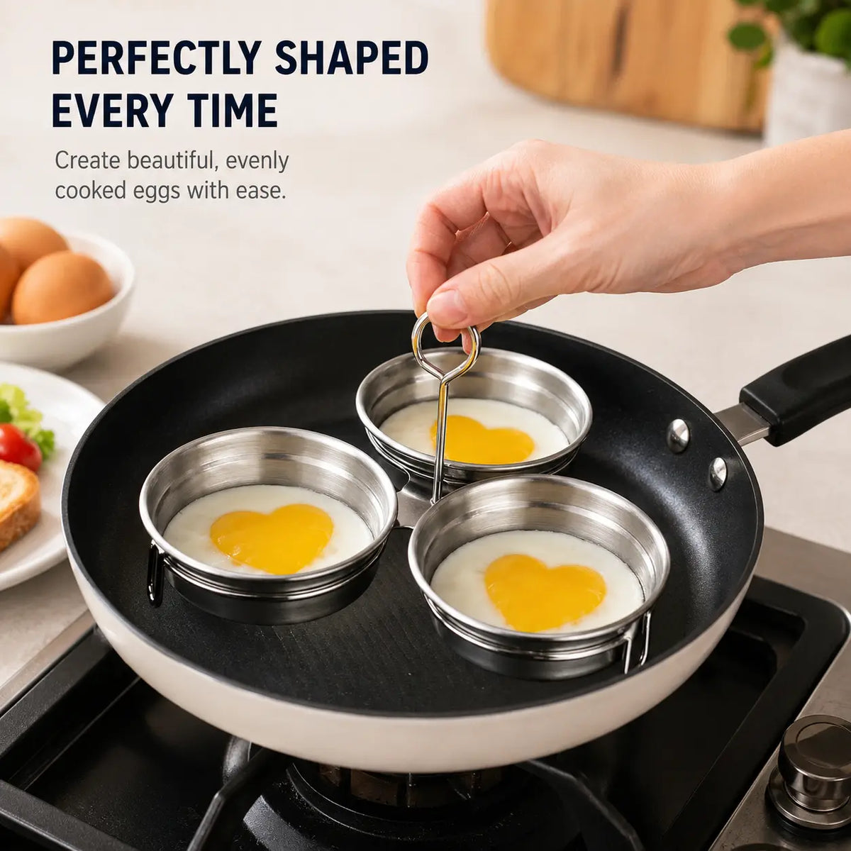 EggMate 3-Cavity Stainless Steel Egg Poacher – Steaming Mold with Handle