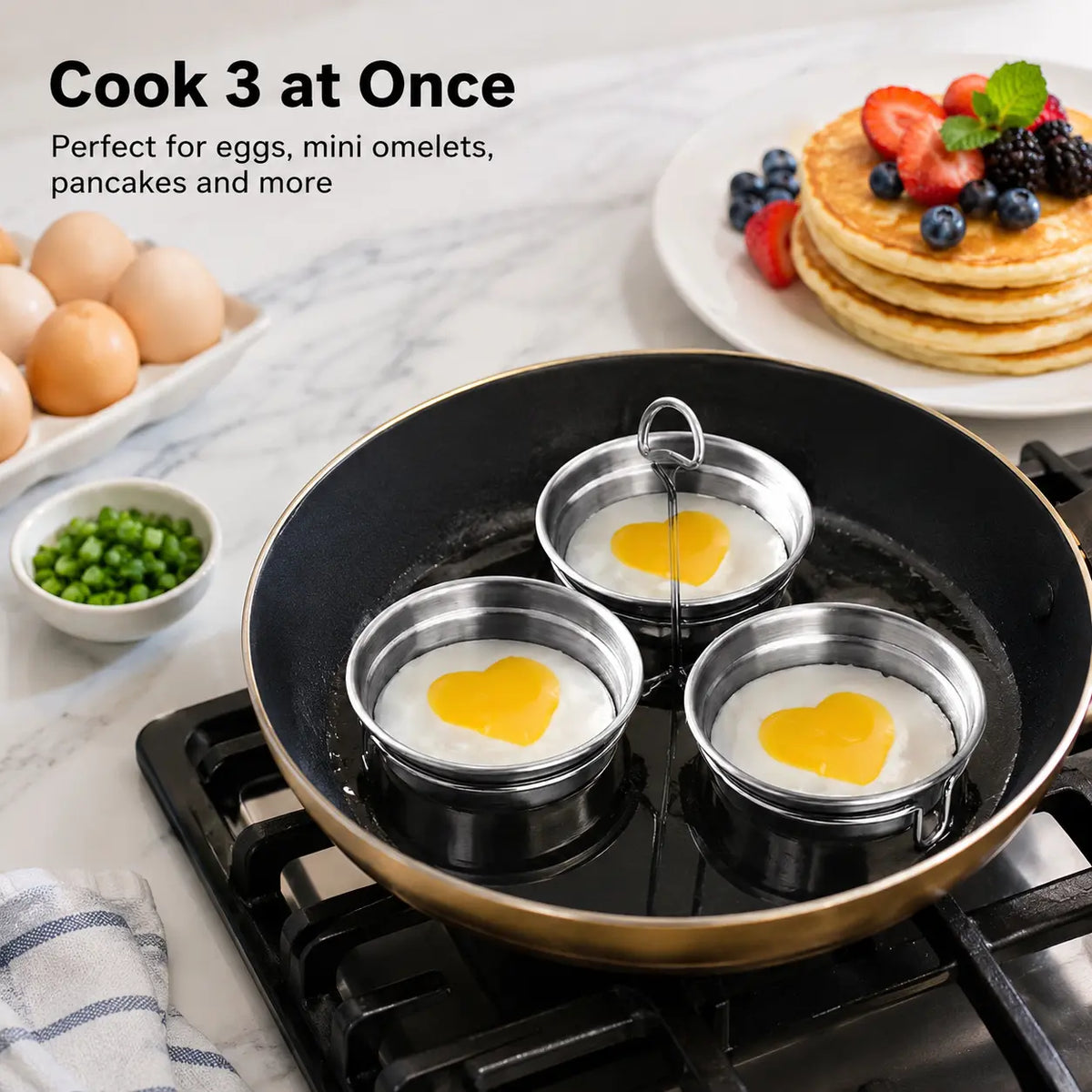 EggMate 3-Cavity Stainless Steel Egg Poacher – Steaming Mold with Handle