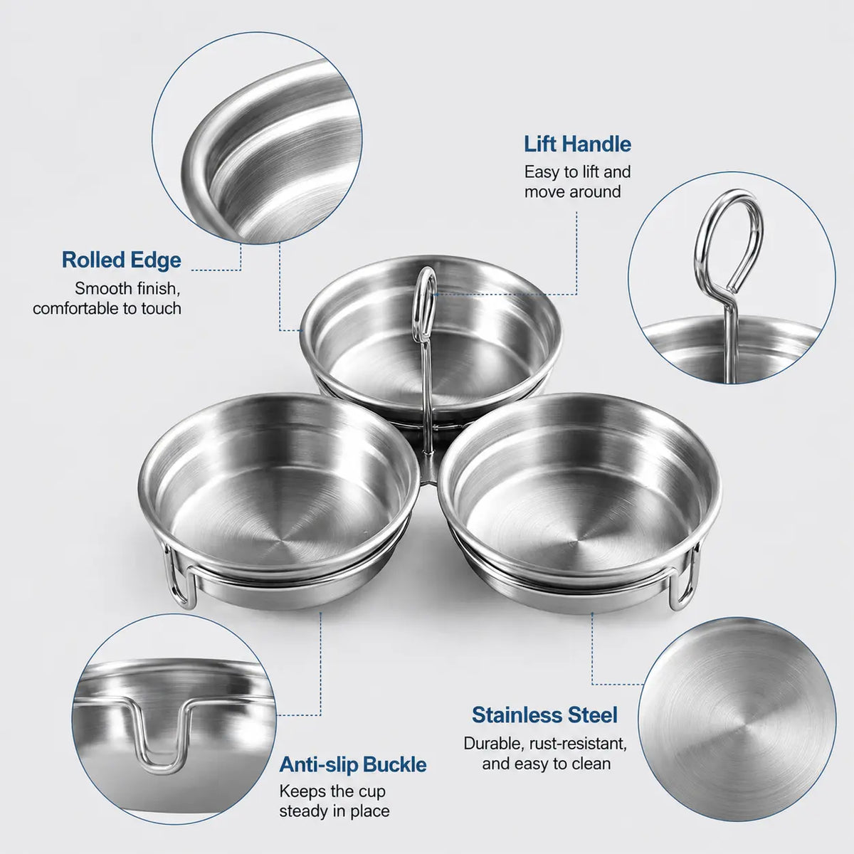 EggMate 3-Cavity Stainless Steel Egg Poacher – Steaming Mold with Handle