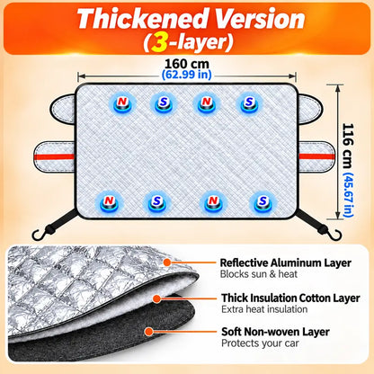 FrostShield Magnetic Windshield Cover – 3-Layer Snow & Ice Protection with Mirror Covers