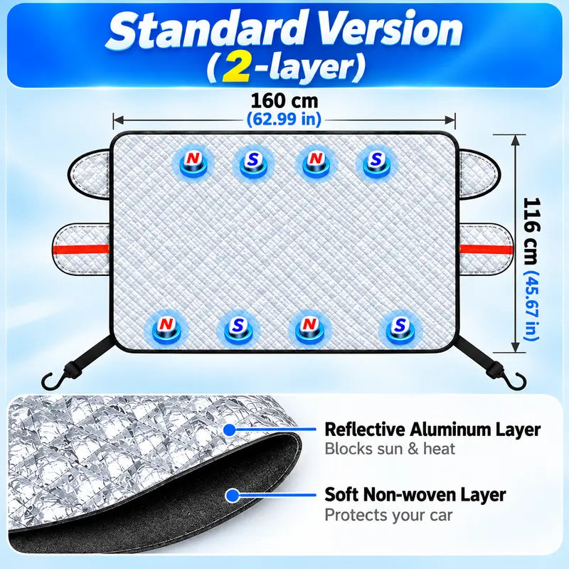 FrostShield Magnetic Windshield Cover – 3-Layer Snow & Ice Protection with Mirror Covers
