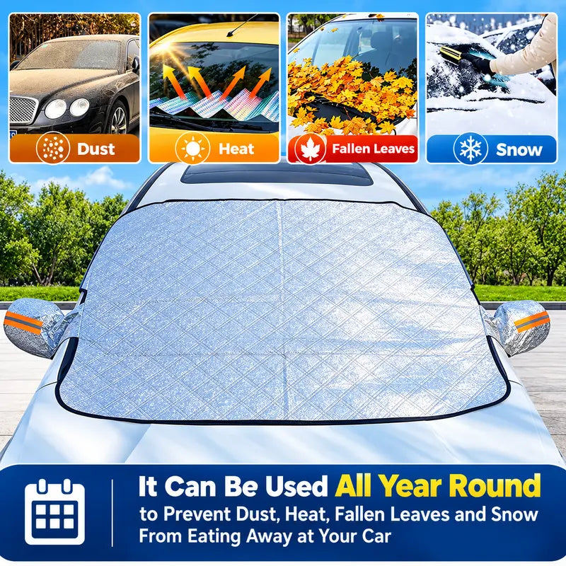 FrostShield Magnetic Windshield Cover – 3-Layer Snow & Ice Protection with Mirror Covers