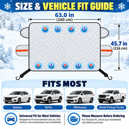FrostShield Magnetic Windshield Cover – 3-Layer Snow & Ice Protection with Mirror Covers