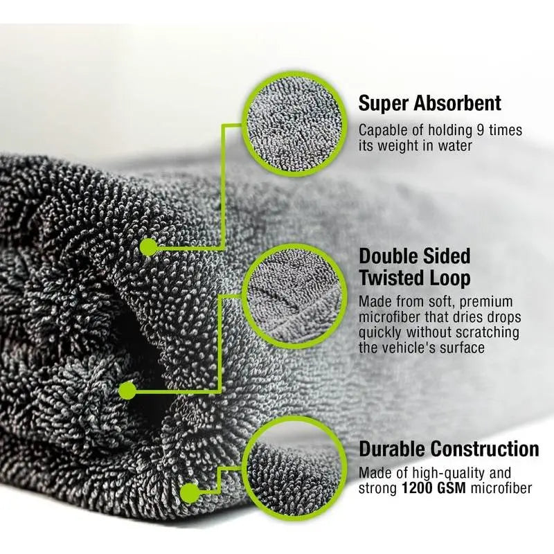 DryMax 1300GSM Microfiber Car Drying Towel – 24×36" Twisted-Loop Detailing Towel