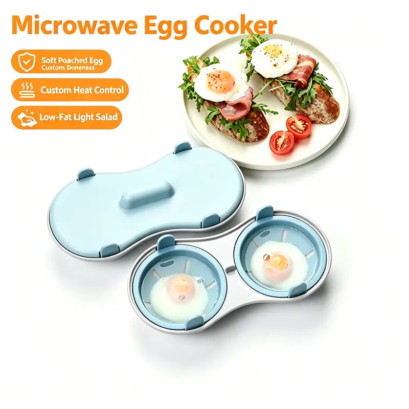 EggQuick Dual-Cavity Microwave Poacher – 2-Egg Cooker with Lid